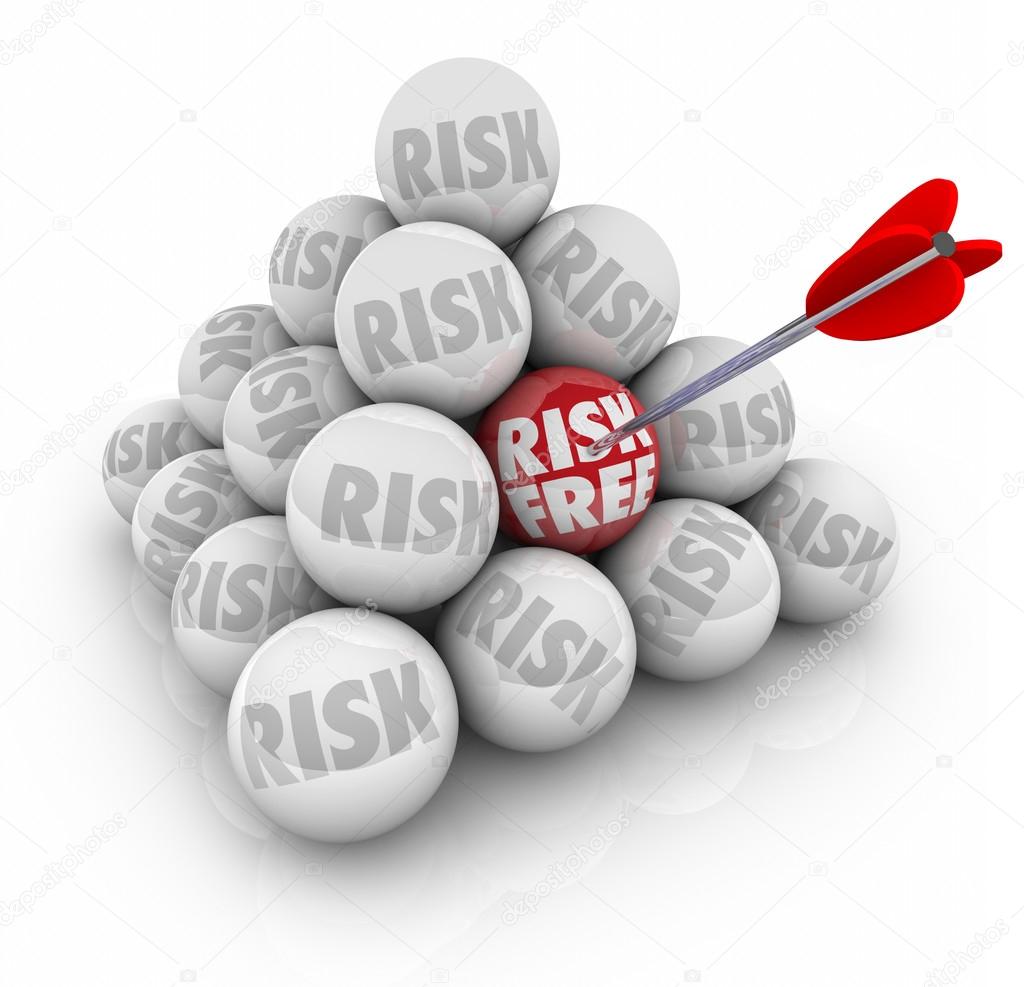 Risk Free words on red ball in pyramid with arrow