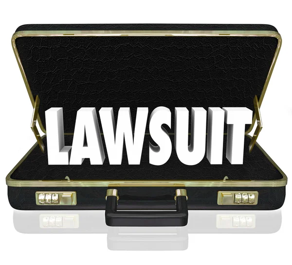 Lawsuit 3d word in a black leather briefcase — Stock Photo, Image