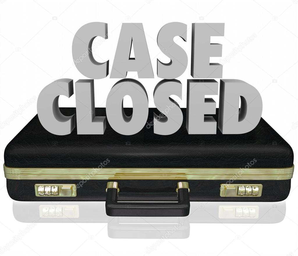 Case Closed words in 3d letters on a black leather briefcase
