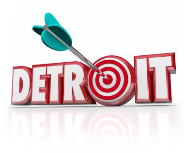 Detroit Word'de kırmızı 3d harf ve bir hedef içindeki bir ok