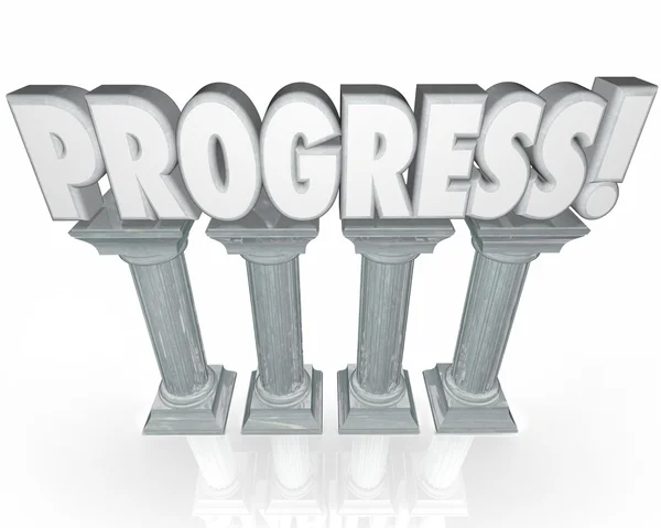 Progress word in 3d letters on stone or marble columns — Stock Photo, Image