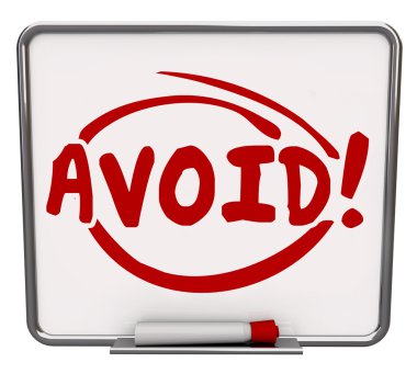 Avoid word written and circled on a dry erase board clipart