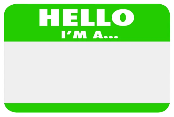 Hallo ben ik lege groene naam tag sticker — Stockfoto