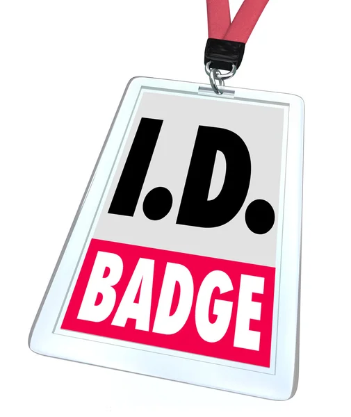 Id-Badge woorden op een plastic naam tag op lanyard — Stockfoto