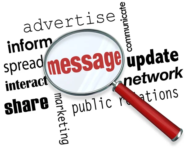Mensagem Ampliação Palavras de Vidro Publicidade Marketing Interaction — Fotografia de Stock