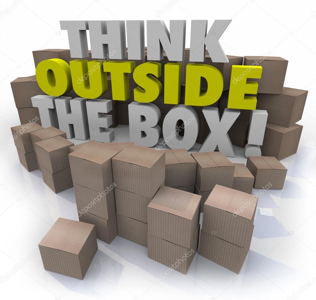 Think Outside the Box 3d words surrounded by cardboard boxes