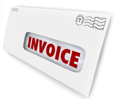 Invoice word on a letter in envelope clipart
