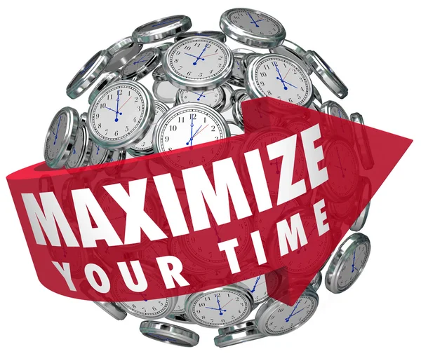 Maximize Your Time words on a red arrow around a sphere — Stock Photo, Image