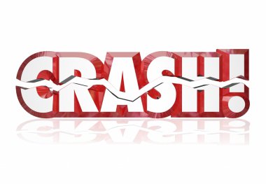 Crash word in cracked 3d red letters clipart