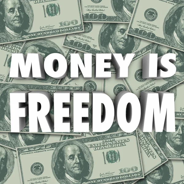 Money is Freedom 3d words on a background of hundred dollar bills — Stock Photo, Image