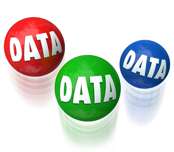 Data word on three balls juggled — Stock Photo, Image