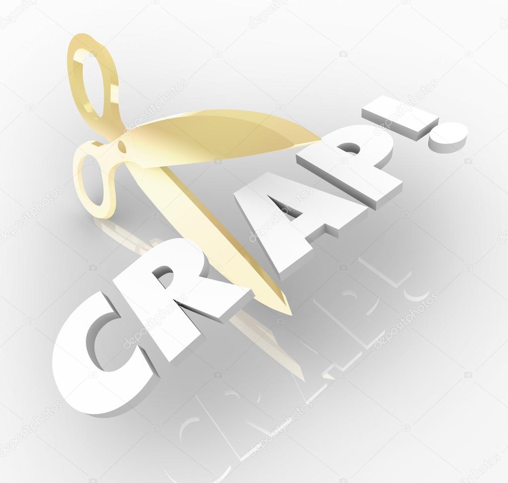 Cut the Crap words with gold scissors