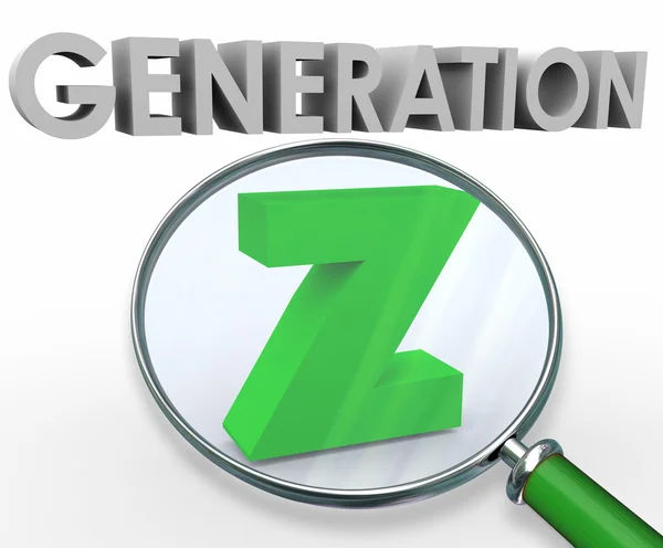 Generation Z word in 3d letters under a magnifying glass — Stok fotoğraf