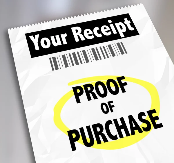 Proof of Purchase words on a paper receipt — ストック写真