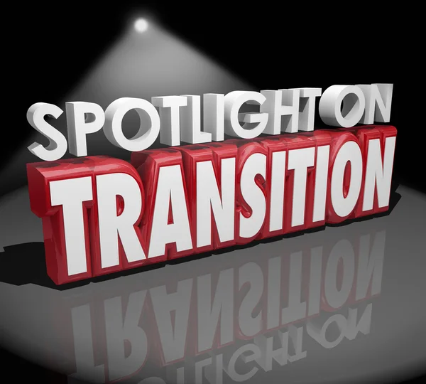 Spotlight on Transition words in 3d letters — Zdjęcie stockowe