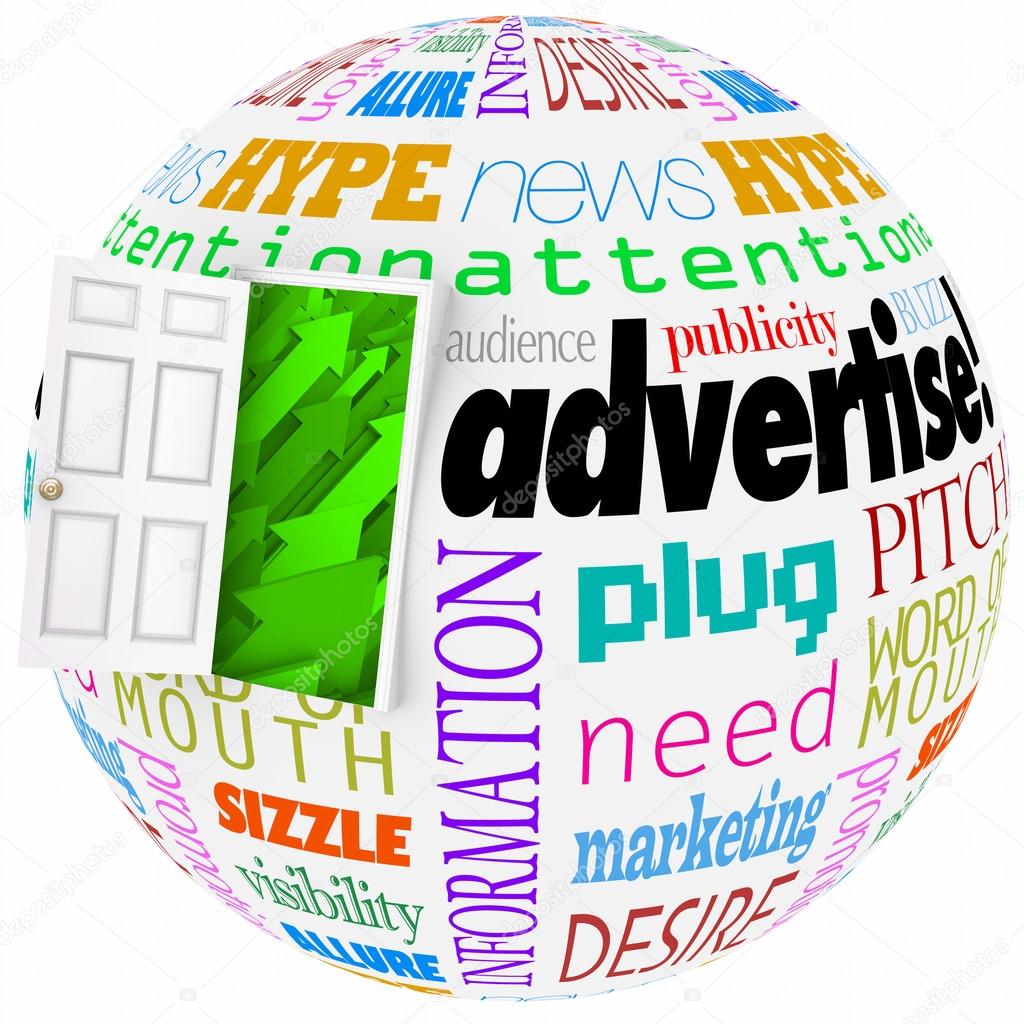 Advertise and related words on a globe
