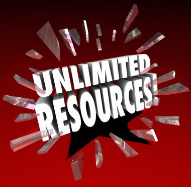 Unlimited Resources 3d words breaking through red glass clipart