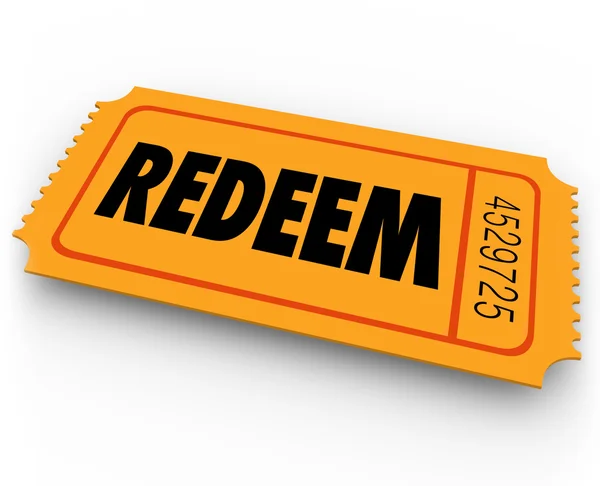 Redeem word on an orange ticket — Stockfoto