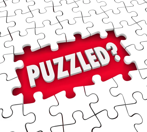 Puzzled word in 3d letters in a hole for missing pieces — Stockfoto