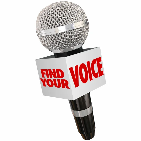 Find Your Voice words on box around a microphone — Stock Photo, Image