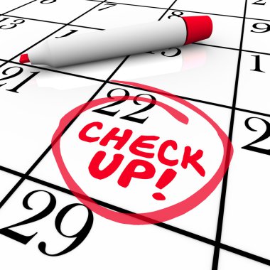 Check Up words on a calender written by red pen clipart
