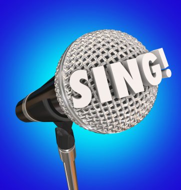 Sing word in 3d letters on a microphone clipart