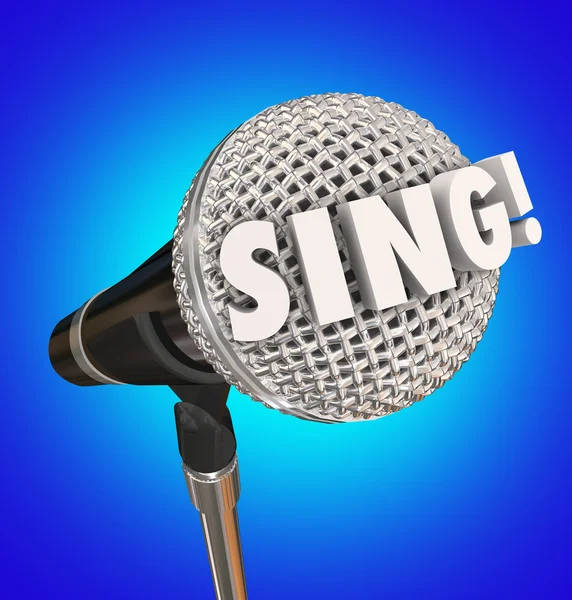 Sing word in 3d letters on a microphone — Stock Photo, Image