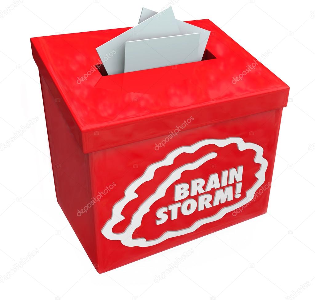 Brainstorm word on a red suggestion, collection or submission box