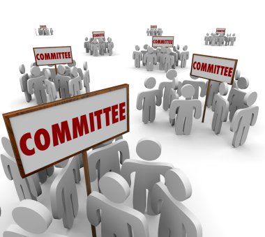 Committee signs and people working together on teams