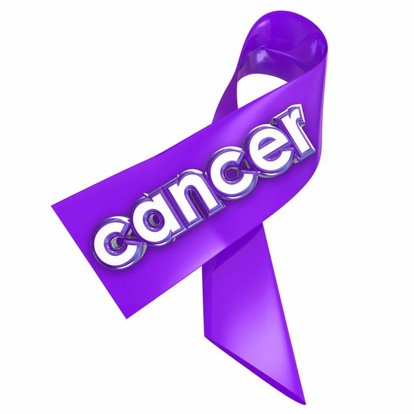 Cancer word on a ribbon for awareness, — Stock Photo, Image