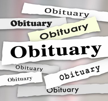 Obituary words in newspaper headlines clipart