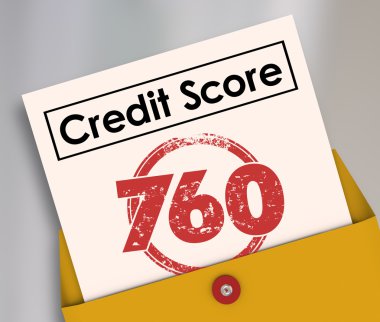 Credit Score words on a report card with stamp clipart