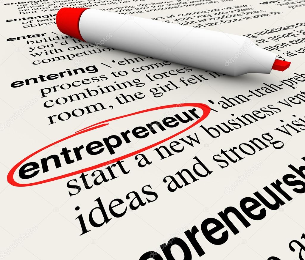Entrepreneur word circled with dictionary definition