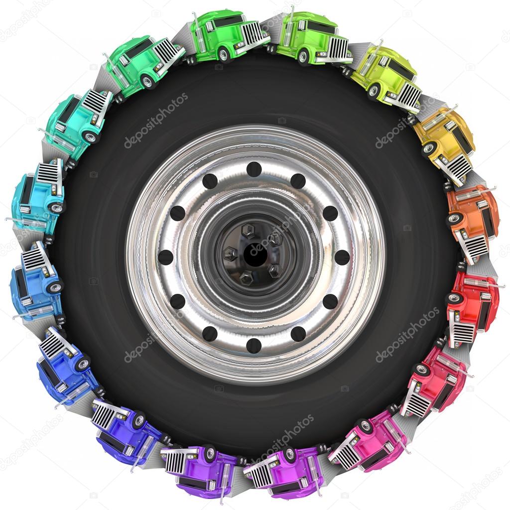 Trucks Driving Around Tire Wheel