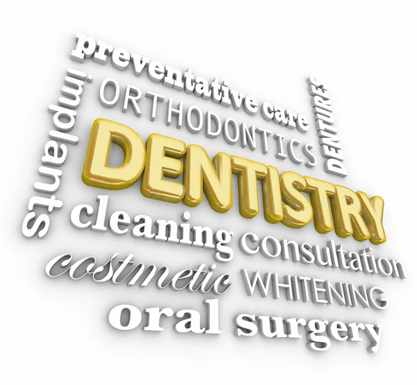 Odontologia 3d palavra colagem — Fotografia de Stock