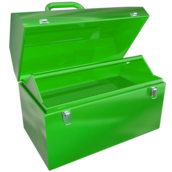 Caja de herramientas abierta de metal verde — Foto de Stock