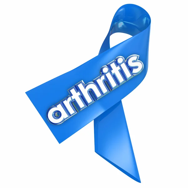 Arthritis word on a blue awareness ribbon — Stock Photo, Image