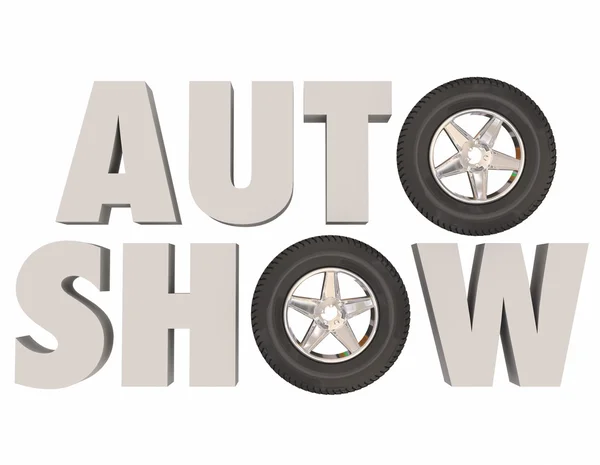 Auto Show 3d Words Wheels — Stock Photo, Image