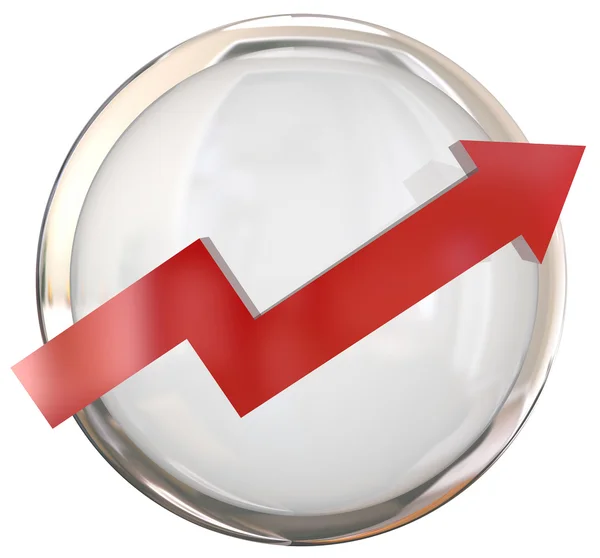 赤い矢印の白い光沢のあるボタン — ストック写真
