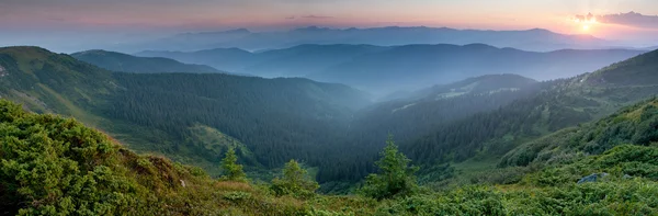 Sunrise in a Carpathian mountains valley — Stock Photo, Image