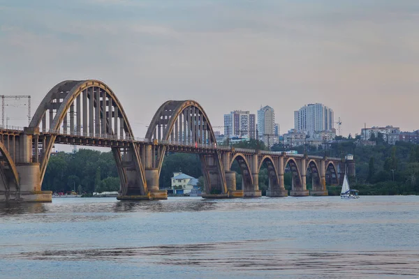 Merefa Kherson Ponte Ferroviária Através Rio Dnieper Dnepropetrovsk Ucrânia Paisagem — Fotografia de Stock