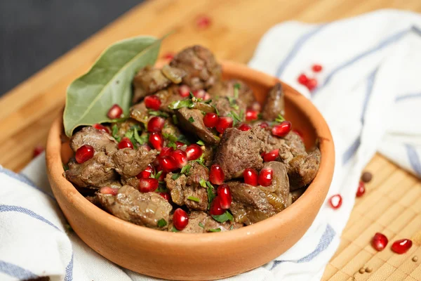 Fried Chicken Liver on wooden board — Stock Photo, Image