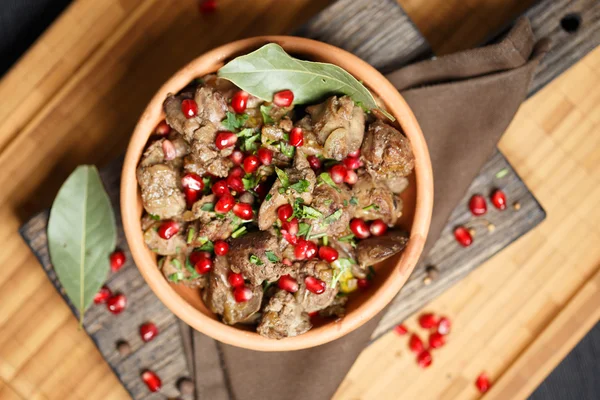 Fried Chicken Liver on wooden board — Stock Photo, Image