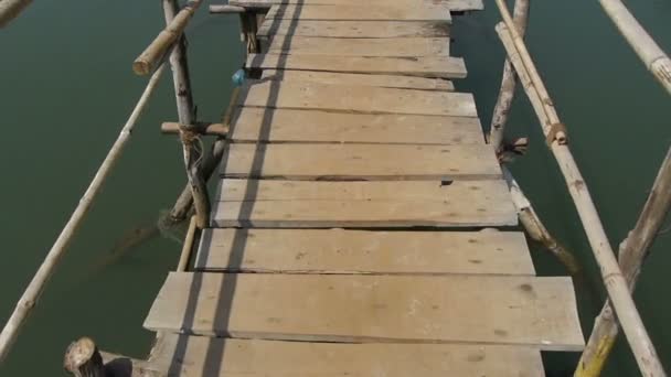 Gehen auf Holzbrücke — Stockvideo