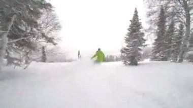 Snowboard kız ormanda rides