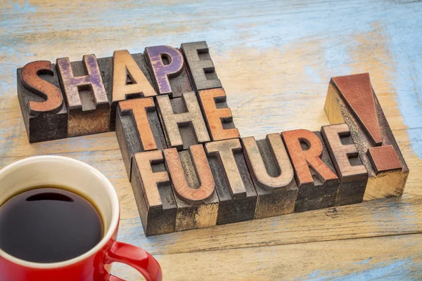 Shape the future phrase in wood type — Stock Photo, Image