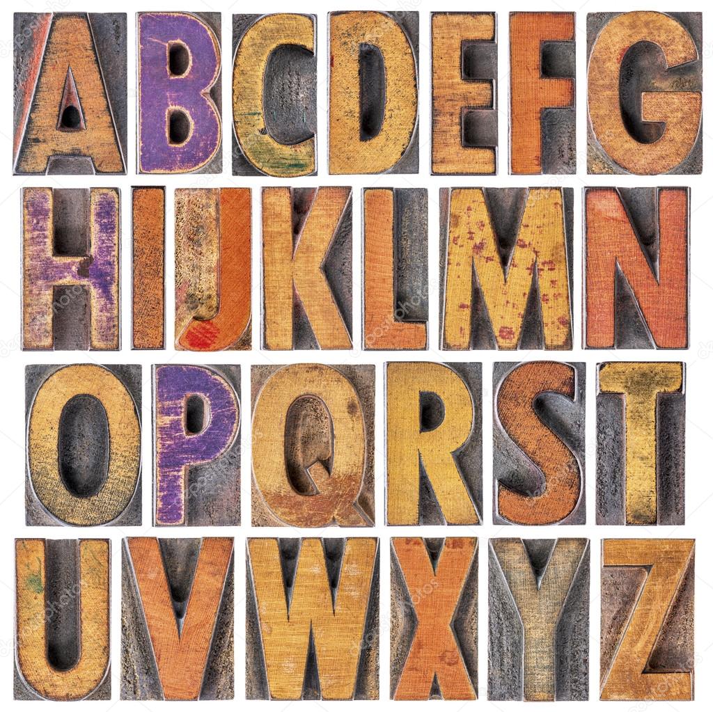 English alphabet in wood type