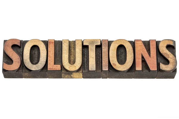 Solutions word in wood type — Stock Photo, Image