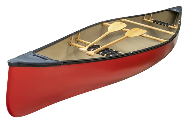 Canoa vermelha com pás de madeira — Fotografia de Stock