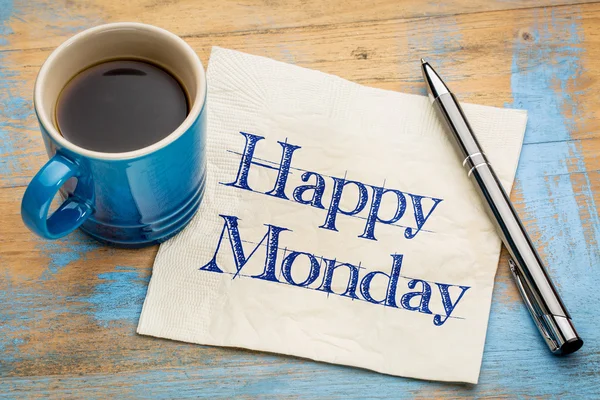 Happy Monday napkin handwriting — Stock Photo, Image